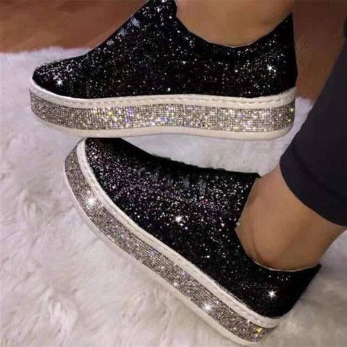 Women's Sequins Sneakers Korean Style Lace Up Large Size Flat Shoes Thick Bottom - Bild 21 von 26