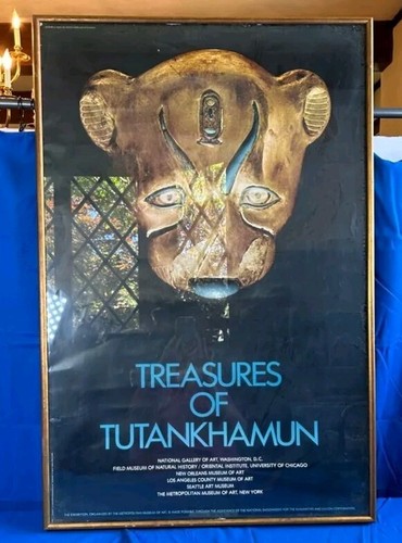Treasures of Tutankhamun 1976 Leopard's Head Museum Poster Framed 26" x 39" - Picture 2 of 9