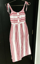 Zara Womens Red White ivory Striped Tie Strap Sleeveless A-Line Midi Dress Size