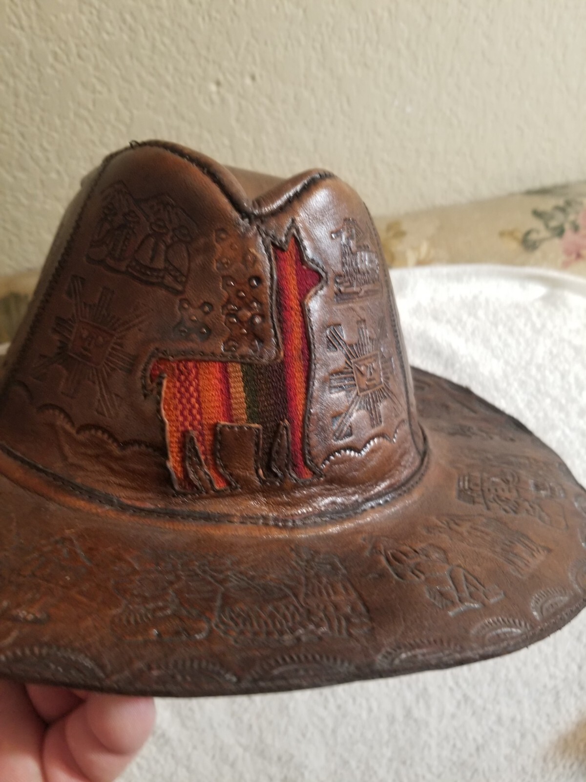 PERUVIAN LEATHER HAT - ONE SIZE - THROWBACK - TRA… - image 2