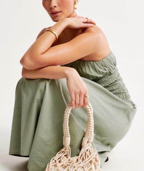 Abercrombie Fitch Macrame Drawstring Bucket Bag Purse Boho Beach
