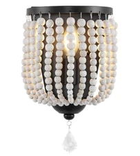 WINGBO Wood Beaded Wall Sconces,Bohemia Wall Lights for Bedroom - Black/Gray