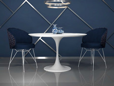 TAVOLO TONDO FISSO 128 PIANO LAMINATO MARAZZI SP.30mm BASE METALLO BIANCA/NERAAG