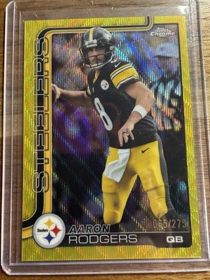 2025 Topps Chrome Aaron Rodgers Yellow Wave Refractor /275 Color Match Steelers