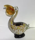 Murano Style Art Glass Pelican w/ Fish In The Mouth Approximately 6.5” Tall