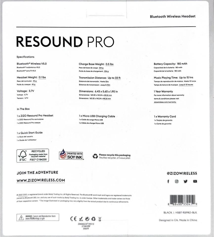 Fone de Ouvido Sem Fio ZIZO RESOUND PRO com Base - Preto - Imagem 2 de 4