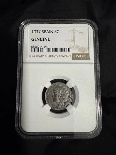 1937 Spain 5 Centimos NGC Genuine Slab Coin GENUINE