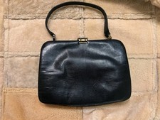 Borsa Vintage Anni 60 Nera Vera Pelle Effetto Serpente Elegante Made In Italy