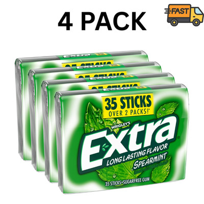 Extra Spearmint Chewing Gum Sugar Free 35 Sticks Each 4 Pack