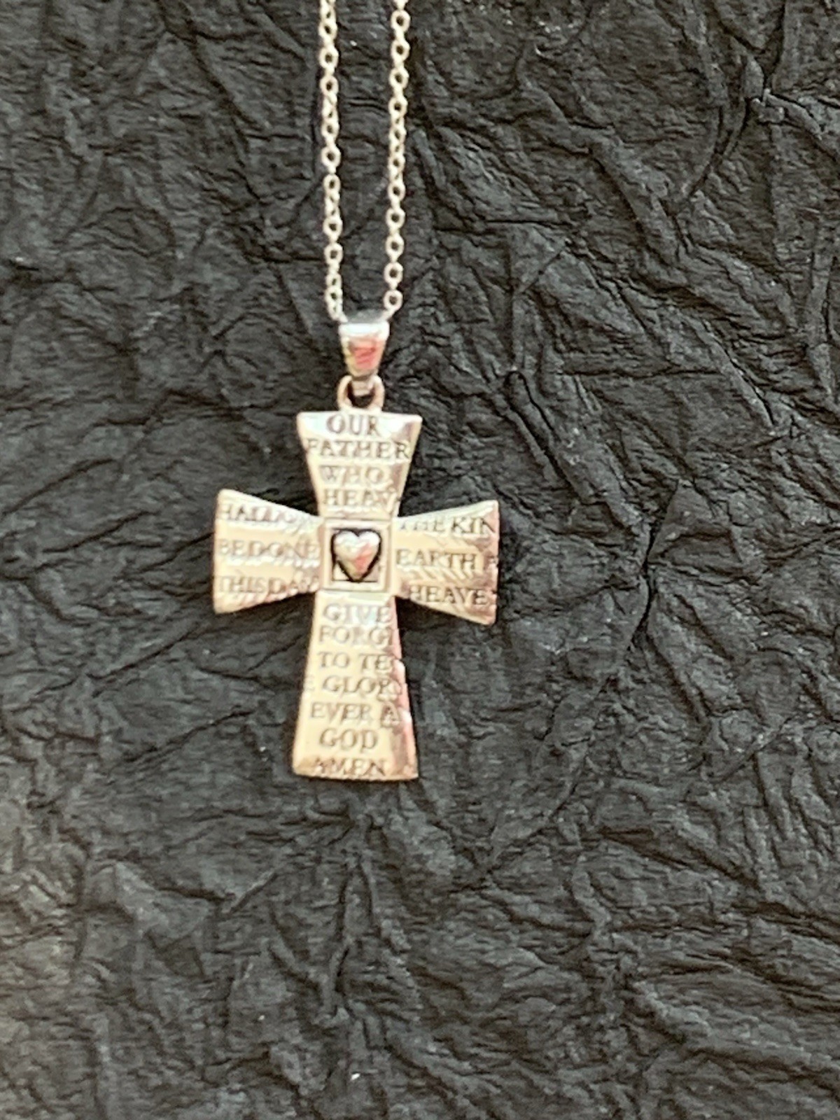 Sterling Silver 925 Lords Prayer Cross Pendant & 18” … - Gem