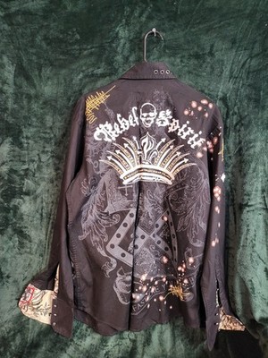 rebel spirit dress shirts Rebel Spirit XL dress shirt Vintage Goth Rocker Biker Rhine Stone Crown