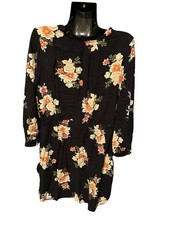 Loft Sz Large Floral Flower All Over Print Mini Long Sleeve Spring Summer Dress
