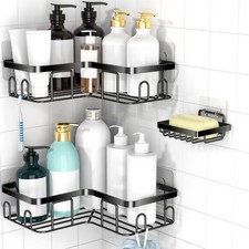Corner Shower Caddy Shelf Organizer Rack, Adhesive Black Bathroom Shelves Bas...
