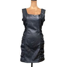 Guess Black Bodycon Mini Dress Size 8 Faux Leather Square Neck LBD Edgy Party