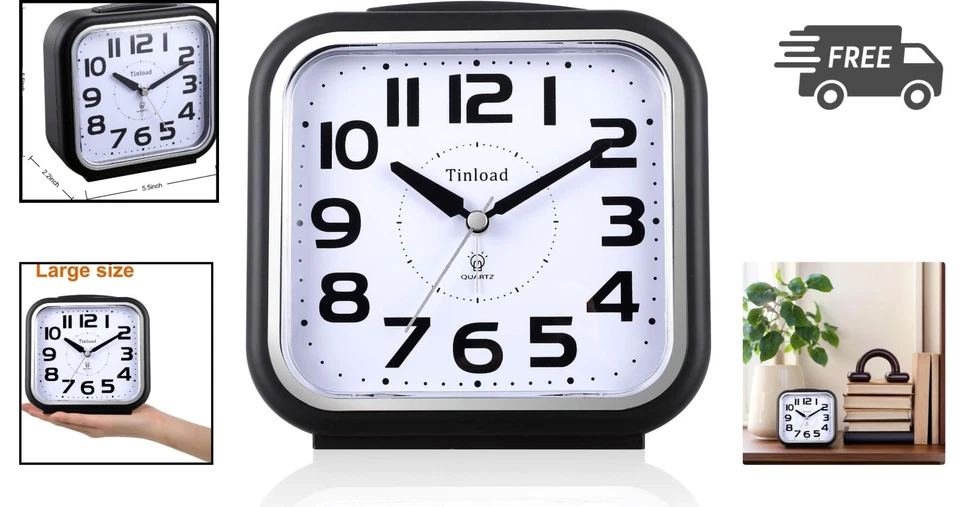 Analog Alarm Clock Silent Large Display Gentle Wake Snooze Battery Operated - Image 2 of 4