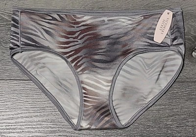 NWT Victoria's Secret Panty Lg Hiphugger Nylon Spandex Gray Zebra Stripe 2011
