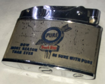 #ad Pure Oil Company Advertising Lighter Silver Blue Gas amp; Oil Theme Collectible $84.99