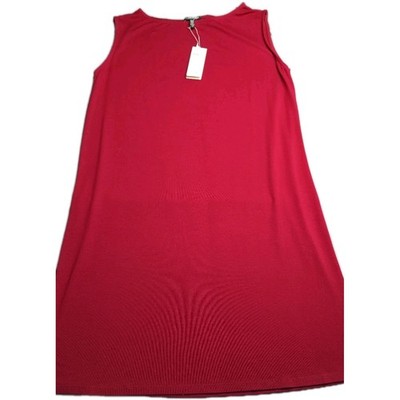 EILEEN FISHER Red Jersey Knit Minimalist Sleeveless Tunic Dress - S