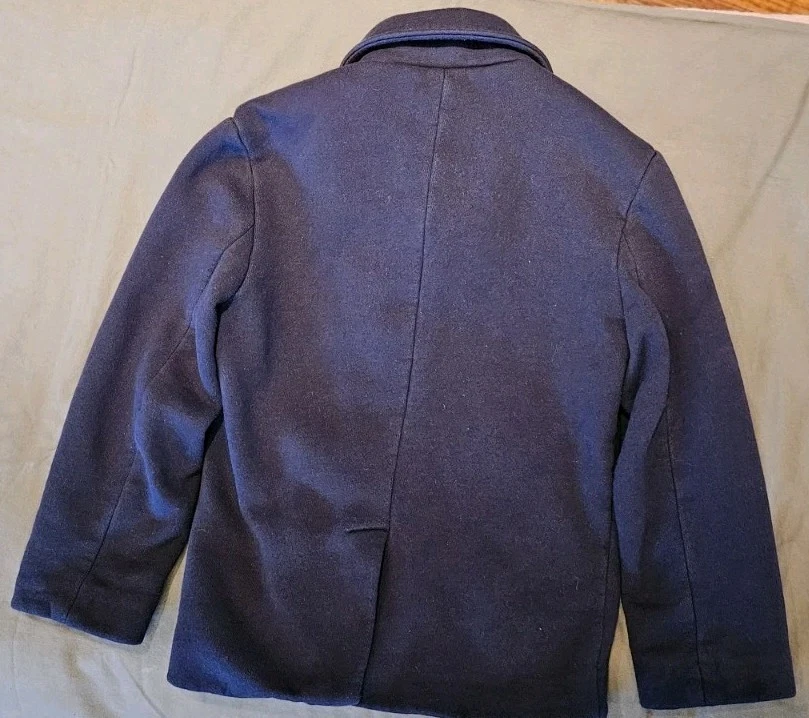 Wes and Willy Blue Peacoat Jacket Anchor Buttons Boys 4T Small Hole On Collar - Image 4 of 4