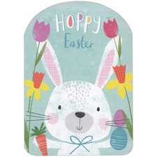 Hoppy Easter Cute White Rabbit with Carrot Eggs and Flowers Kid Easter Card