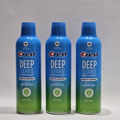 Crest Deep Cleanse Mouthwash Soft Mint Alcohol Free Breath Control Oral 3 Pack.