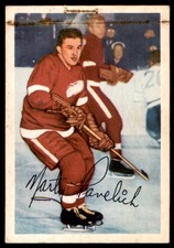 1953-54 PARKHURST MARTY PAVELICH RED WINGS #44 VG 2 STAPLER HOLES TRACE OF RUST