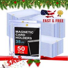 50Pack Magnetic Trading Sports Card Holders 35pt One-Touch Hard UV Protection