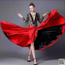 Womens Latin Paso Doble Cloak Performance Costume Dance Dress Skirts Skirt Red