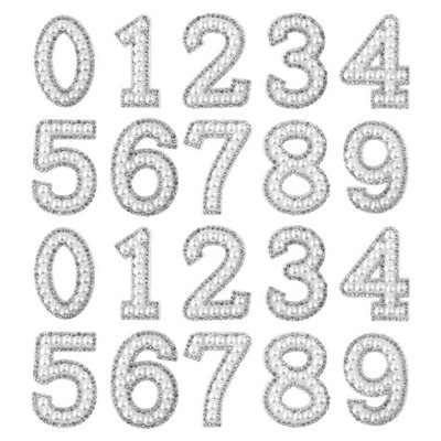 Pearl Number Patches 0-9 20 Pcs 1.8'' Iron On Rhinestone