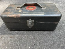 Vintage Simonsen Industrial Metal Tool Box Green  Chicago Style Rustic Slimline
