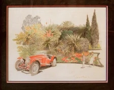 Denis Paul Noyer (French 1940) - The Red Car mixed media on paper, 19 x 25 in