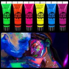 6 Color Glow in The Dark Face Paint, UV Blacklight Face Body Paint Party Makeup