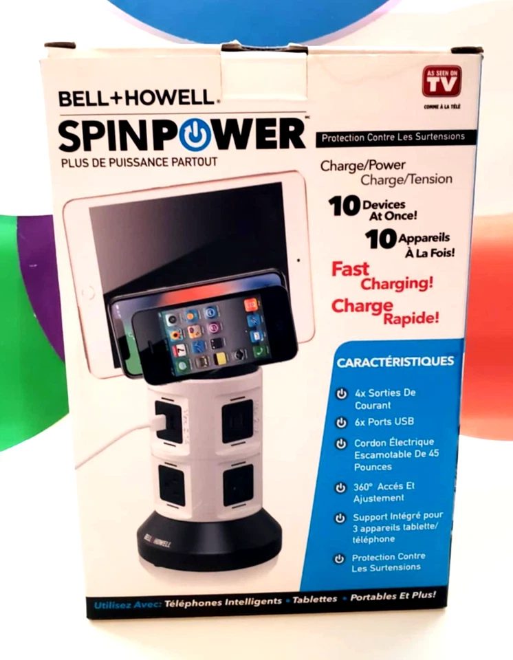 Bell+Howell Spin Power Strip Tower Surge Protector - 4 Outlets, 6 USB Ports, 40" - Image 3 of 4