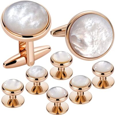 Cufflinks and tuxedo studs Set for Men with Gift Box, Rose Rose Gold & Beige