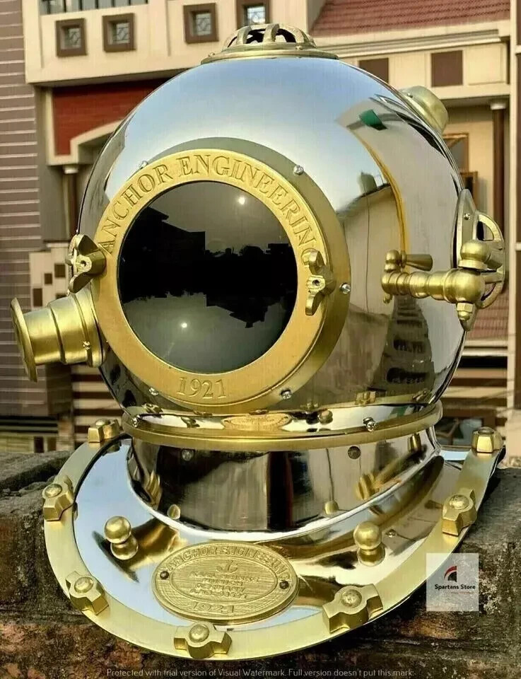 Antique Copper Solid Brass Full size Divers Diving Helmet Scuba US Navy Mark V.