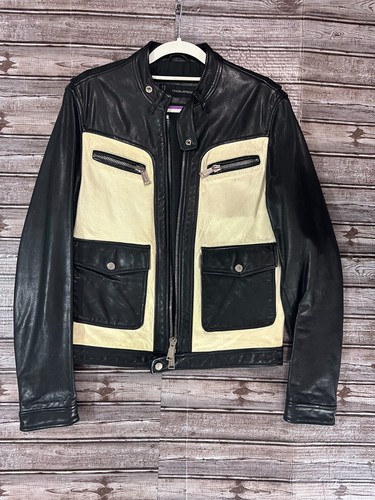 DSQUARED2 Kiodo pelle bovina calf Jacket color Black & white sz IT 48