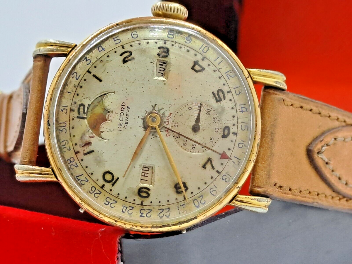 RECORD GENEVE 766236 TRIPLE DATE CAL 106 C MOON MANUAL VINTAGE