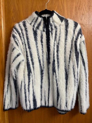 Anthropologie Zebra Print SUPER SOFT Eyelash 3/4 Zip Pullover Sweater SMALL