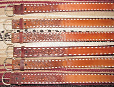 VTG Western C M Co Buckstitch Tooled Embossed Leather Belts 6 pc Size 28 NEW