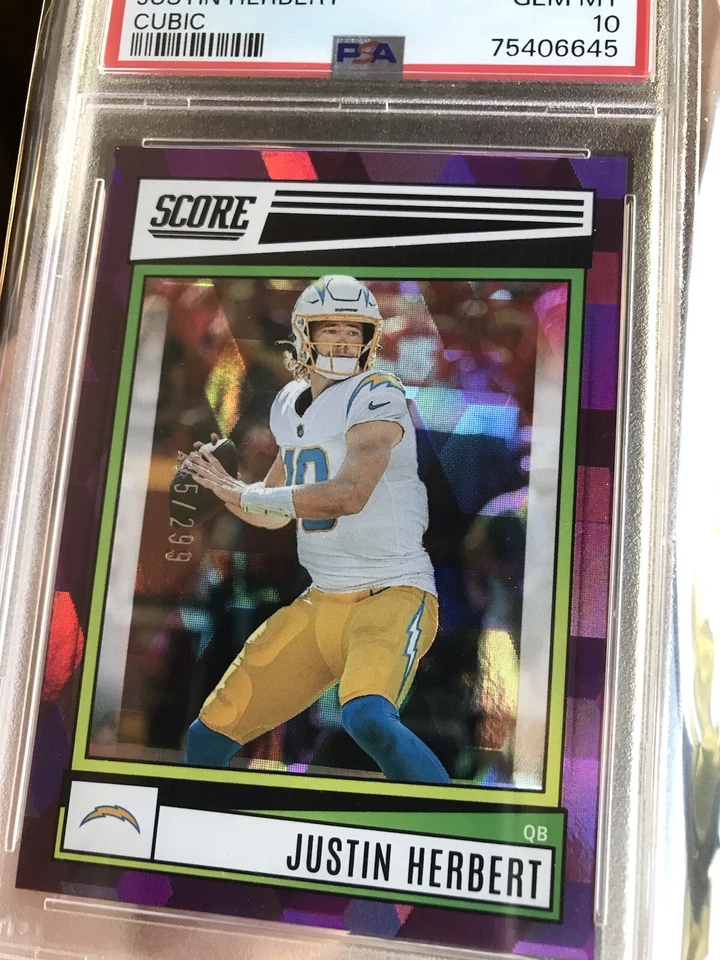 2022 Score Panini Justin Herbert Purple Cubic /299 PSA 10 Gem Mint  #￼ 136  - Image 3 of 4