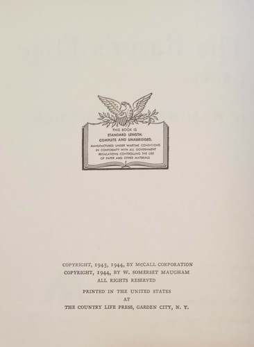 The Razors Edge Book W Somerset Maugham 1944 1st US Ed PTSD Life After War - Picture 6 of 7
