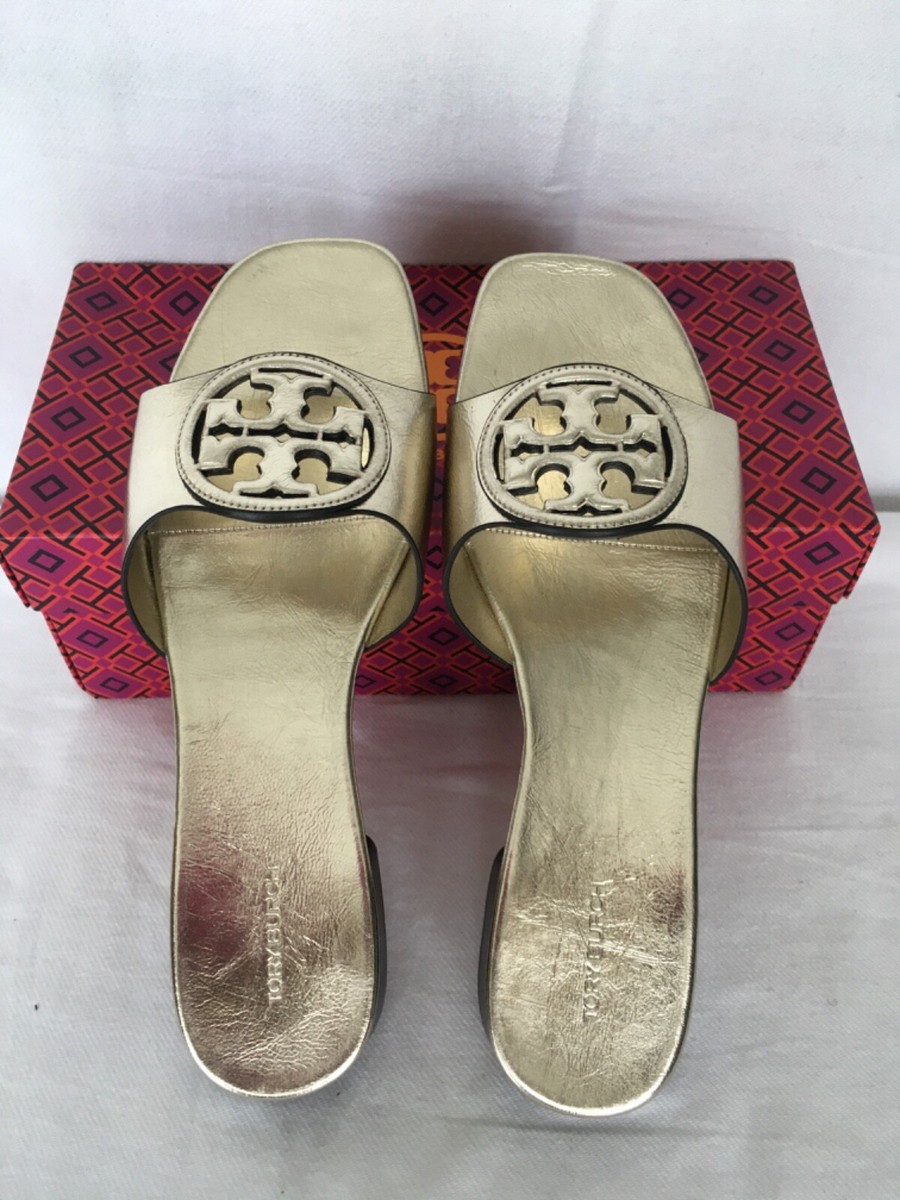 Tory Burch Bombe Miller Spark Gold slide calf leather sandals US