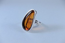 Genuine Baltic Amber and Sterling Silver Ring, Size 8.5