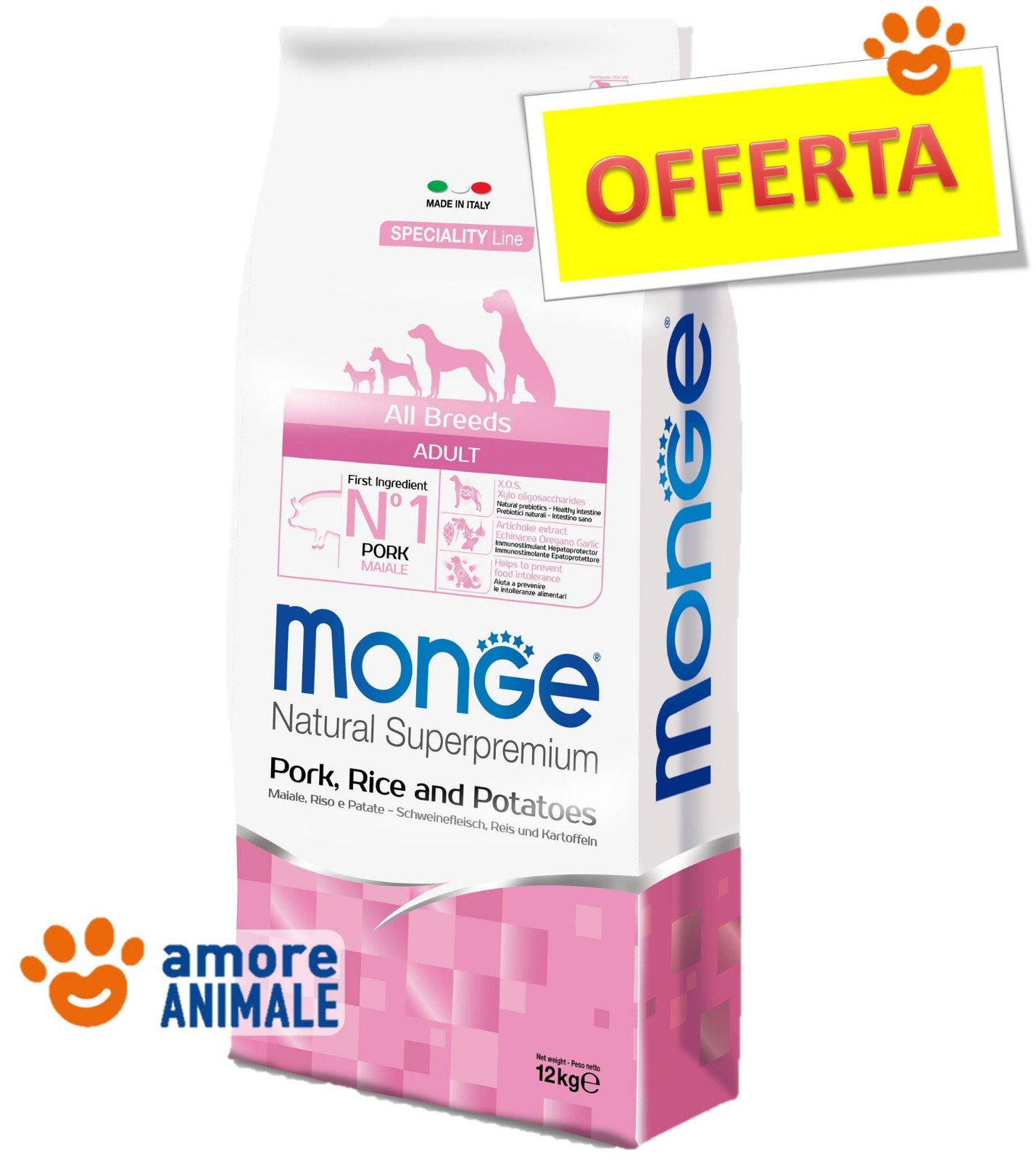 Monge Adult Maiale e Riso 12kg - Crocchette Cane Monoproteiche Prezzo