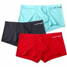 Men's Underwear Boxer Briefs Ice Silk Shorts Panties Bulge Pouch Underpants 🔥