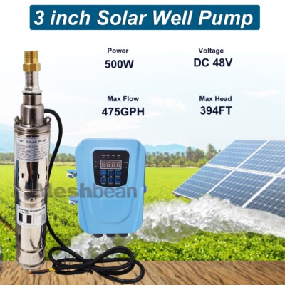 500W DC 48V 3'' Solar Pump Submersible Pump Bore Deep Well Pump + MPPT Controller