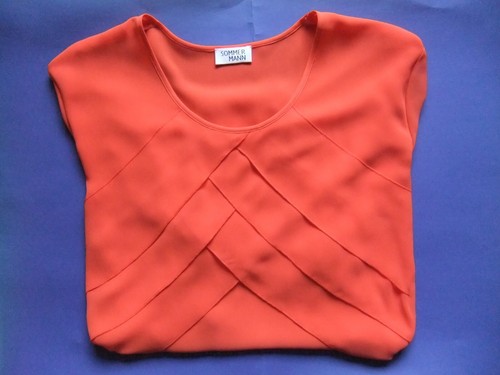 Sommermann Shirt Damen Oberteil Bluse Gr. 48 Orange Kurzarm Top Lagen-Bluse