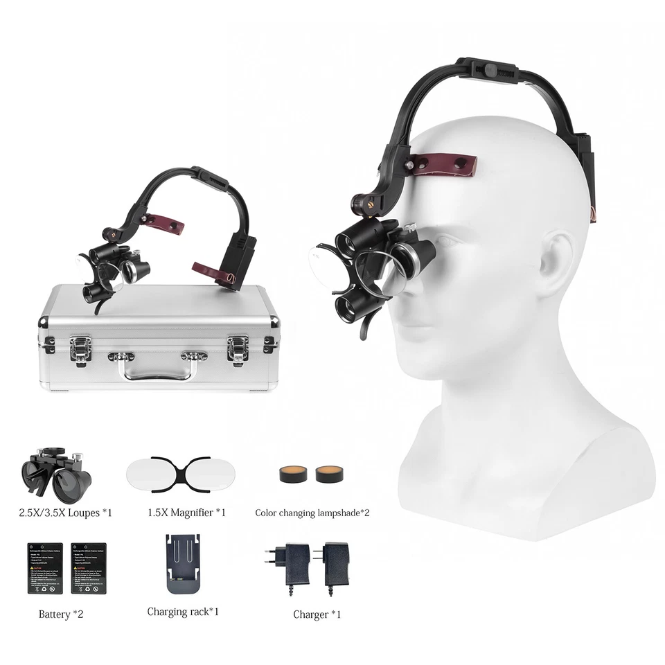 Farol de LED óptico sem fio dental 5W duas luzes LED com lupas 3,5X-420 EUA - Imagem 2 de 4