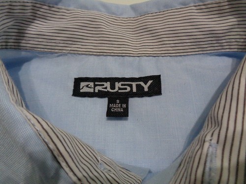 RUSTY MENS SIZE SMALL BABY BLUE BUTTON UP LONG SLEEVE SHIRT - Picture 5 of 6