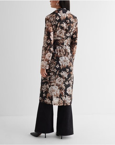 NWT Express Floral Sheer Belted Trench Coat Size Medium - Picture 3 of 5